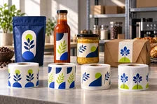 Custom printed label rolls with matching packaging